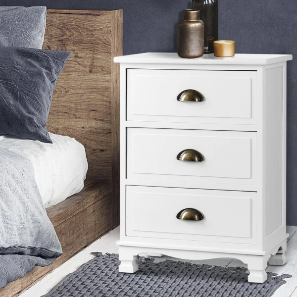 Artiss THYME Bedside Table 3 Drawers Vintage – White
