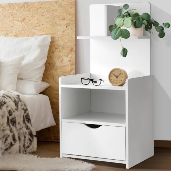 Artiss EVERMORE Bedside Table 1 Drawer with Shelves – White