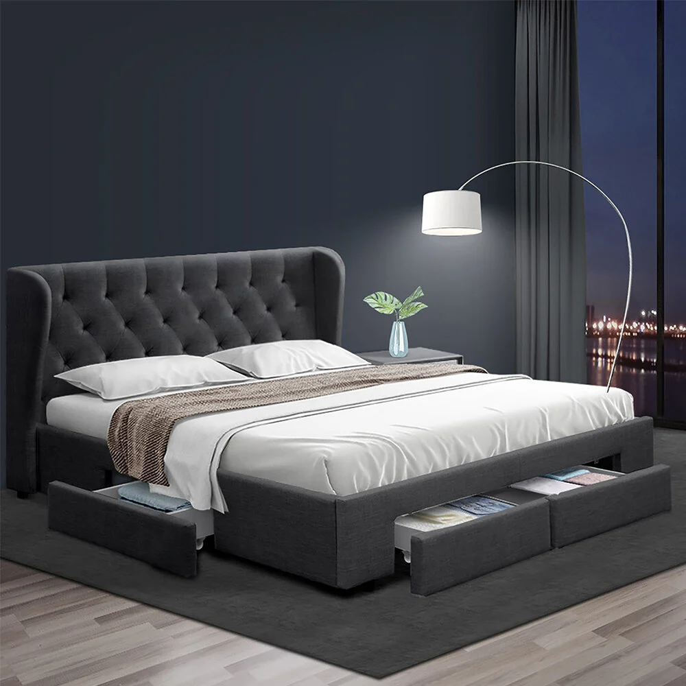 Artiss MILA King Bed Frame with 4 Drawers – Charcoal