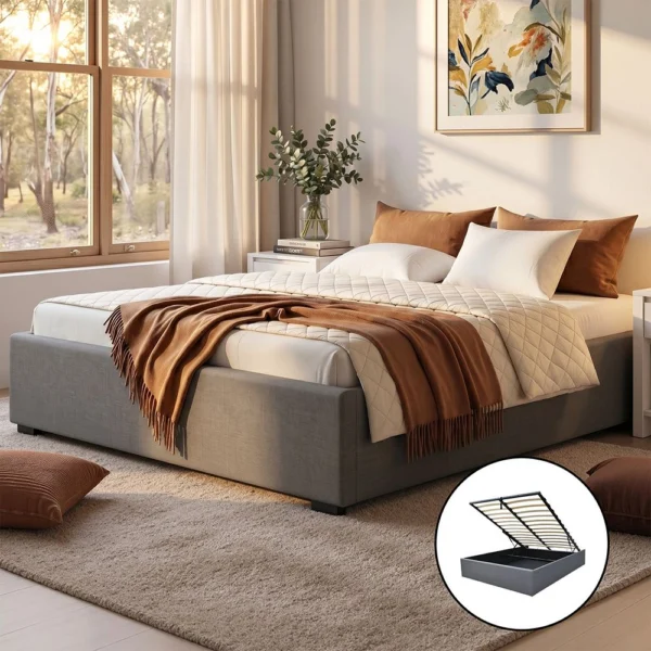 Artiss TOKI Double Gas Lift Bed Frame – Grey