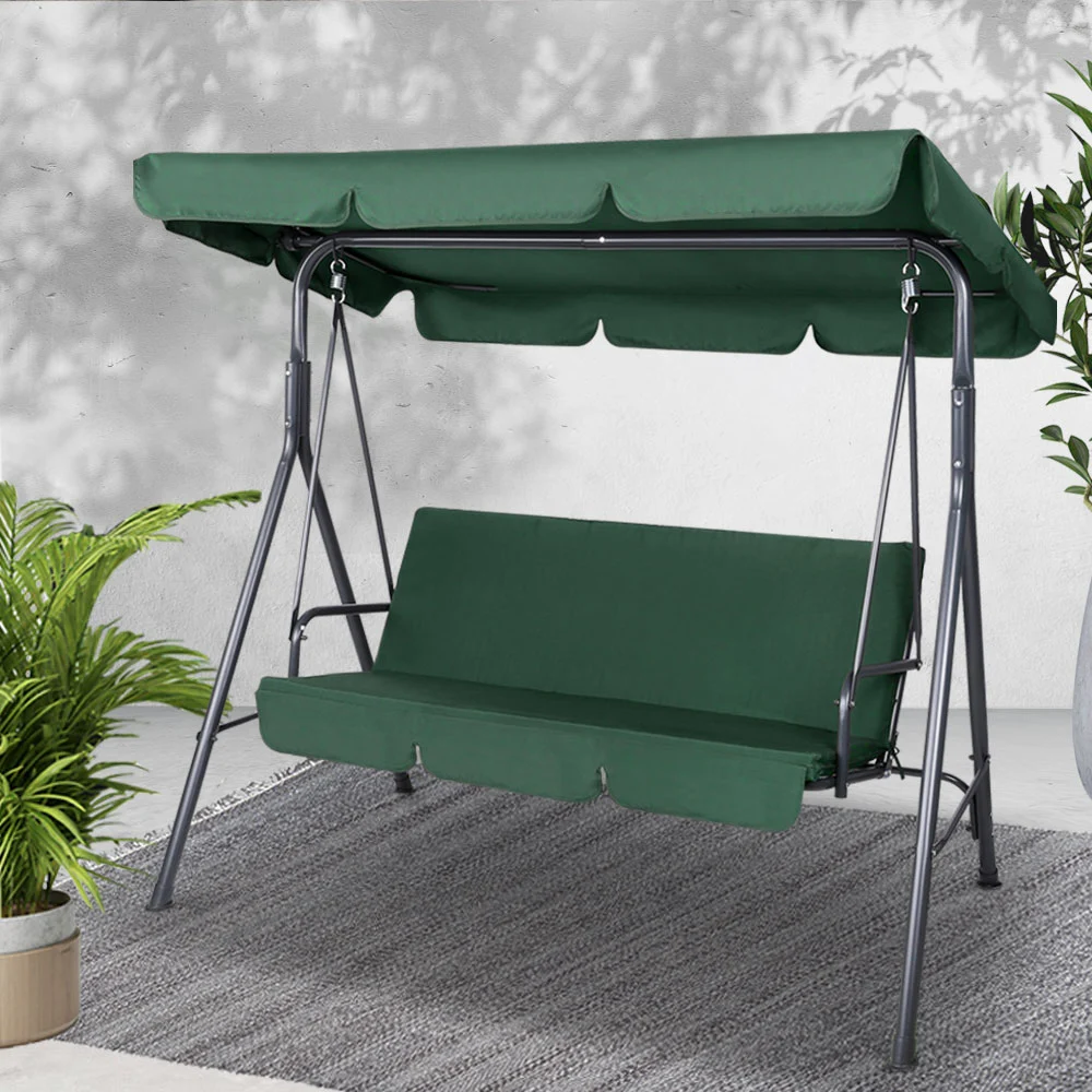 Gardeon Outdoor Swing Chair Garden Chair Bench Furniture Canopy 3 Seater – Green