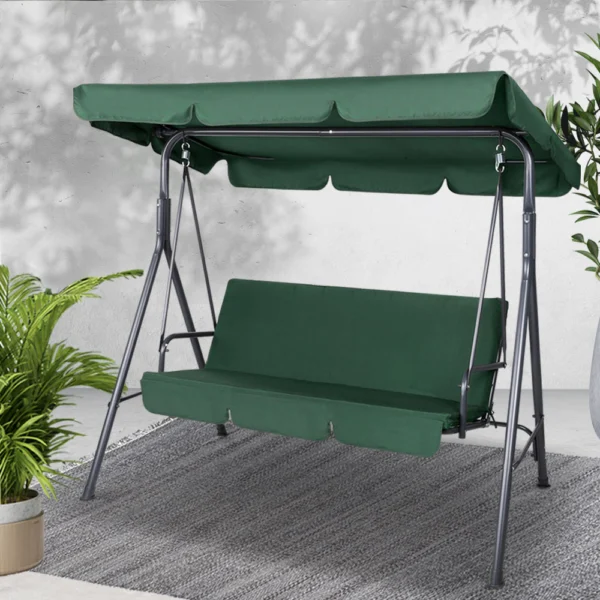 Gardeon Outdoor Swing Chair Garden Chair Bench Furniture Canopy 3 Seater – Green