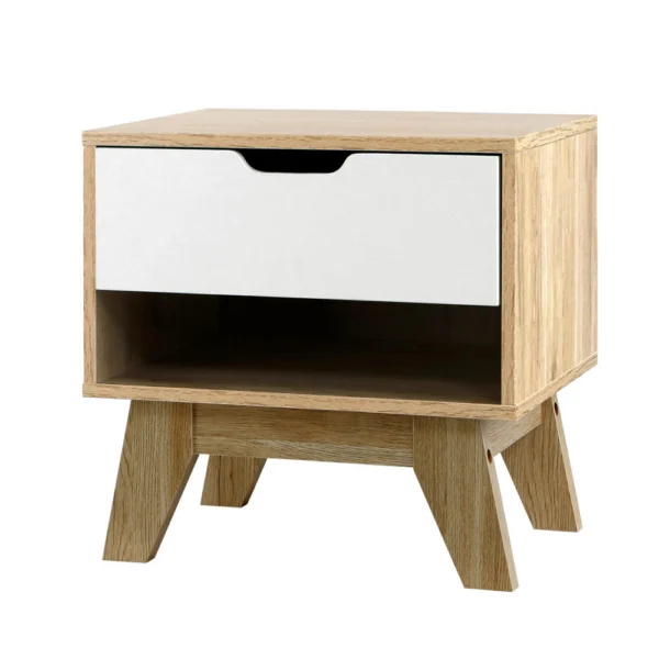 Artiss IKER Bedside Table 1 Drawer with Shelf – White & Oak