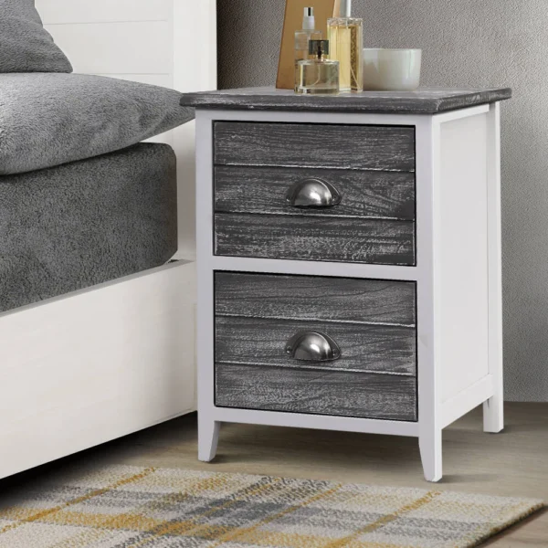 Artiss THYME Bedside Table 2 Drawers Vintage X2 – Grey