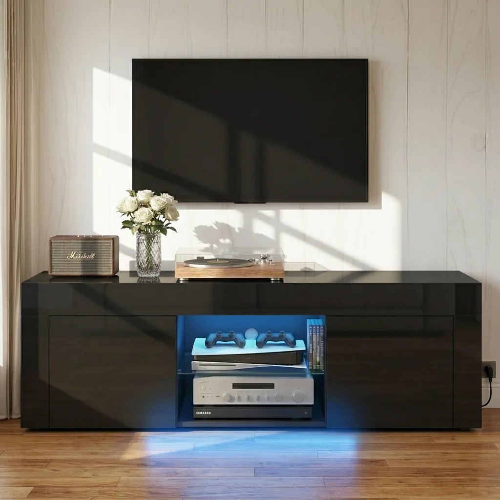Artiss Entertainment Unit TV Cabinet LED 130 cm Black Angus