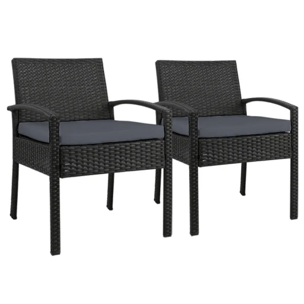 Gardeon 2-Piece Outdoor Dining Chairs Patio Furniture Rattan Lounge Chair Cushion Felix