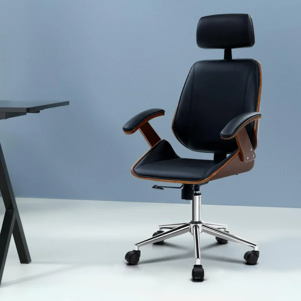 Artiss Wooden Office Chair PU Leather Seat – Black