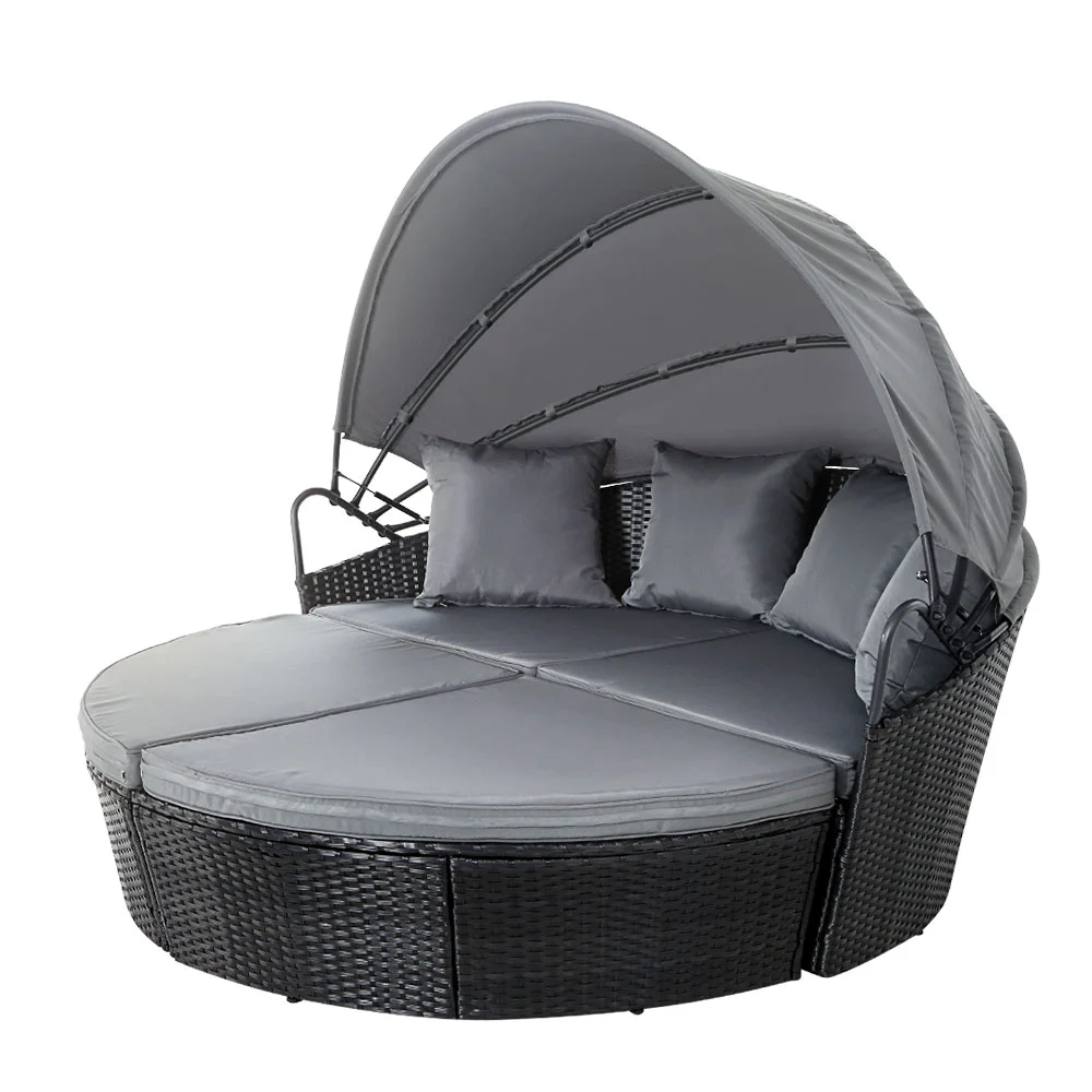 Gardeon Sun Lounge Setting Wicker Lounger Day Bed Outdoor Furniture Patio – Black