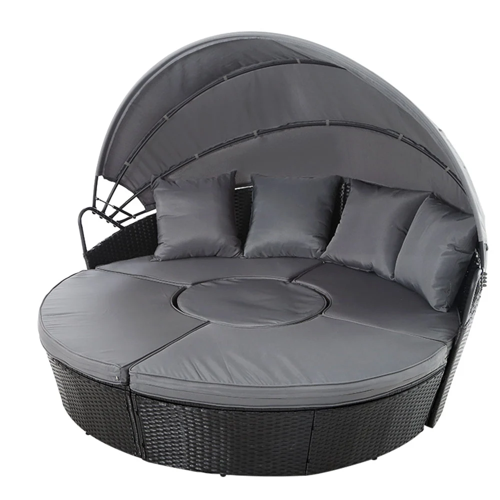 Gardeon Sun Lounge Setting Wicker Lounger Day Bed Patio Outdoor Furniture – Black