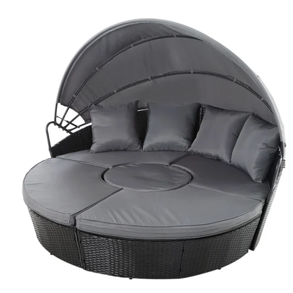 Gardeon Sun Lounge Setting Wicker Lounger Day Bed Patio Outdoor Furniture – Black