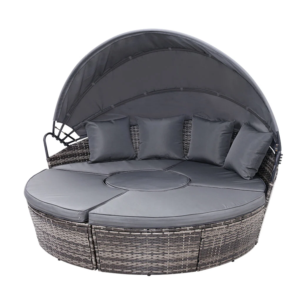 Gardeon Sun Lounge Setting Wicker Lounger Day Bed Patio Outdoor Furniture – Grey