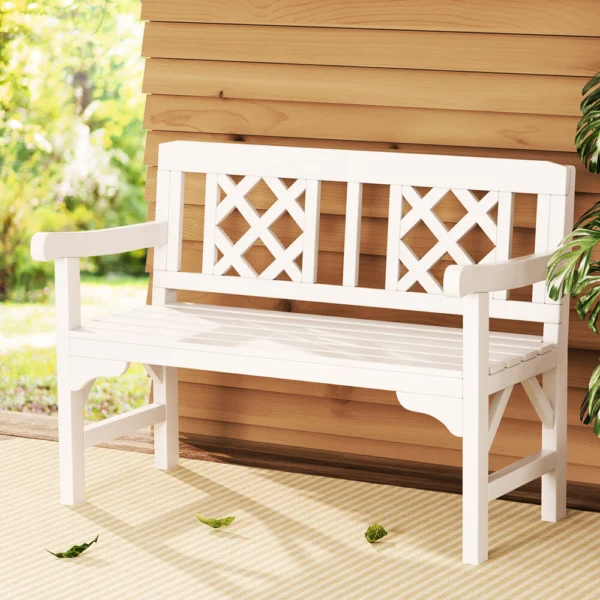 Gardeon Outdoor Garden Bench Wooden Chair 2 Seat Patio Furniture Lounge – White
