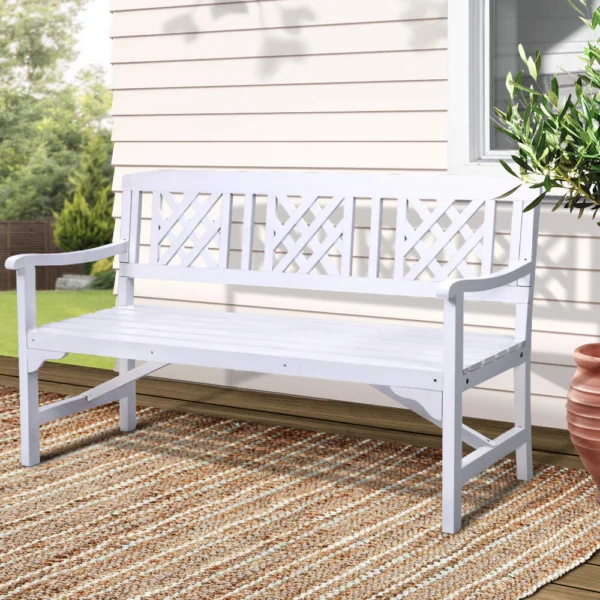 Gardeon Outdoor Garden Bench Wooden Chair 3 Seat Patio Furniture Lounge – White