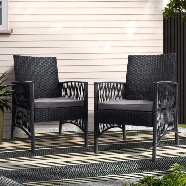 Gardeon 2-Piece Outdoor Dining Chairs Patio Furniture Wicker Lounge Chair Garden