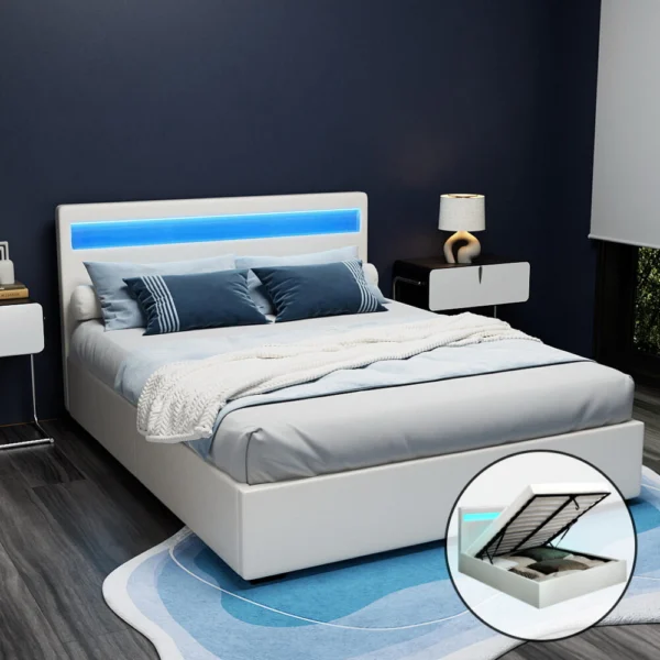 Artiss COLE Queen LED Gas Lift Bed Frame – White