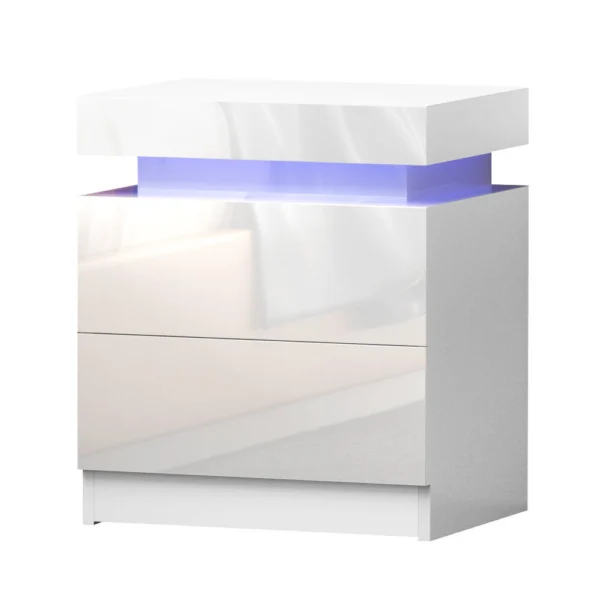 Artiss COLEY Bedside Table LED 2 Drawers Lift-Up Storage – White