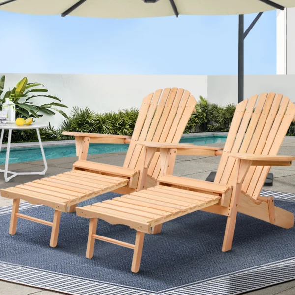 Gardeon 2-Piece Adirondack Outdoor Chairs Wooden Sun Lounge Patio Furniture Garden – Natural