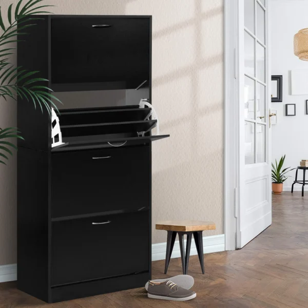 Artiss Shoe Rack Cabinet 60 Pairs 4 Doors – Black