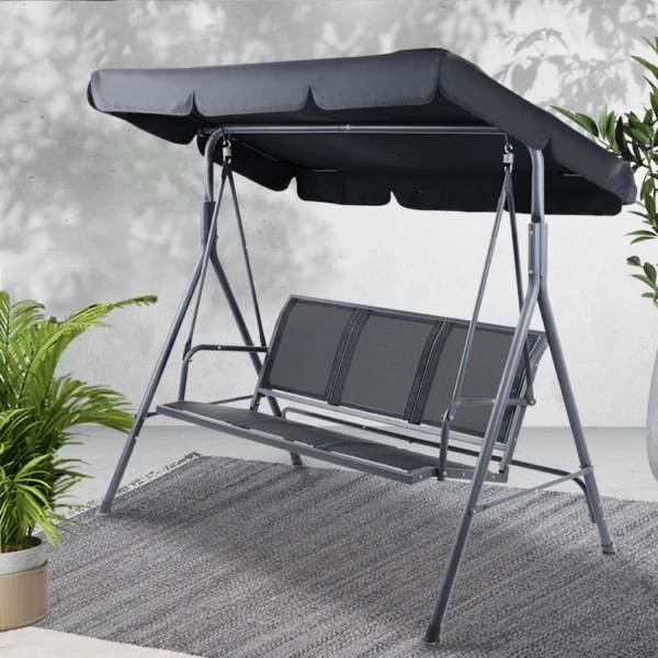 Gardeon Outdoor Swing Chair Garden Bench Furniture Canopy 3 Seater Mesh – Black