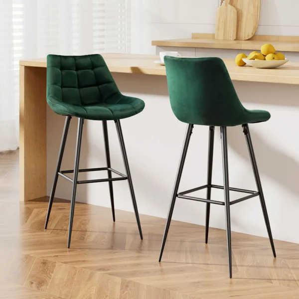 Artiss 2x Bar Stools Velvet Chairs – Green