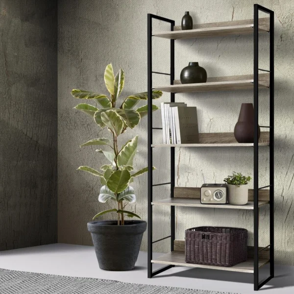 Artiss NOE Bookshelf 5 Tiers – Black and Oak