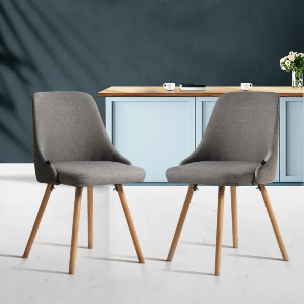 Artiss Fabric Wooden Dining Chairs – Grey, Set of 2