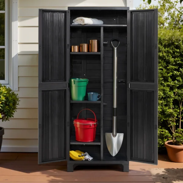 Gardeon Outdoor Storage Cabinet Box 173 cm Lockable Cupboard Sheds Garage Adjustable – Black