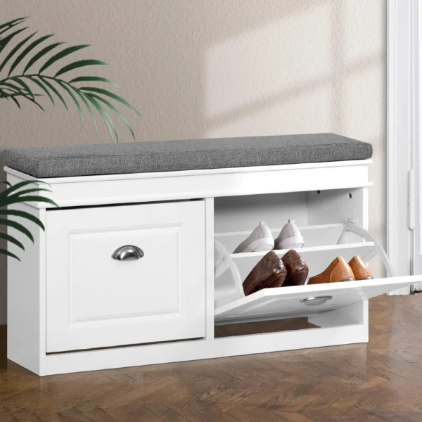Artiss Shoe Rack Cabinet Bench 8 Pairs – White