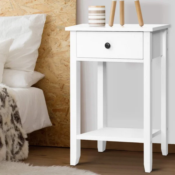 Artiss BOWIE Bedside Table 1 Drawer with Shelf – White