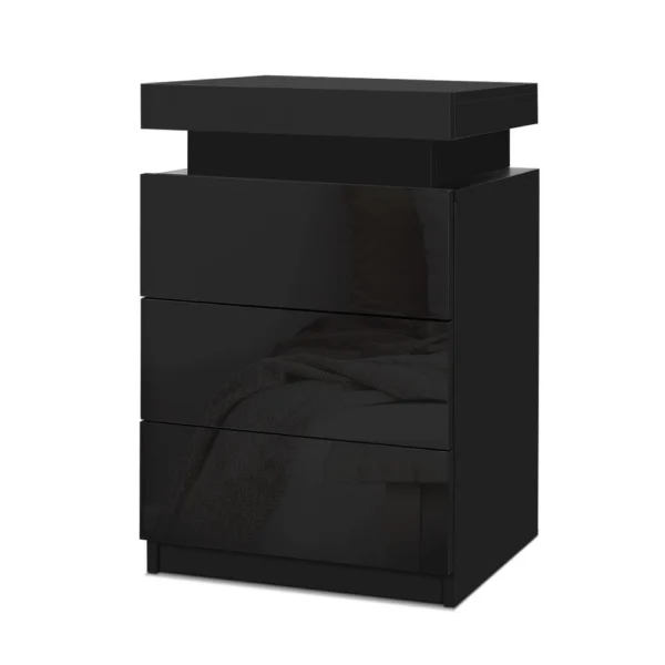 Artiss COLEY Bedside Table LED 3 Drawers – Black