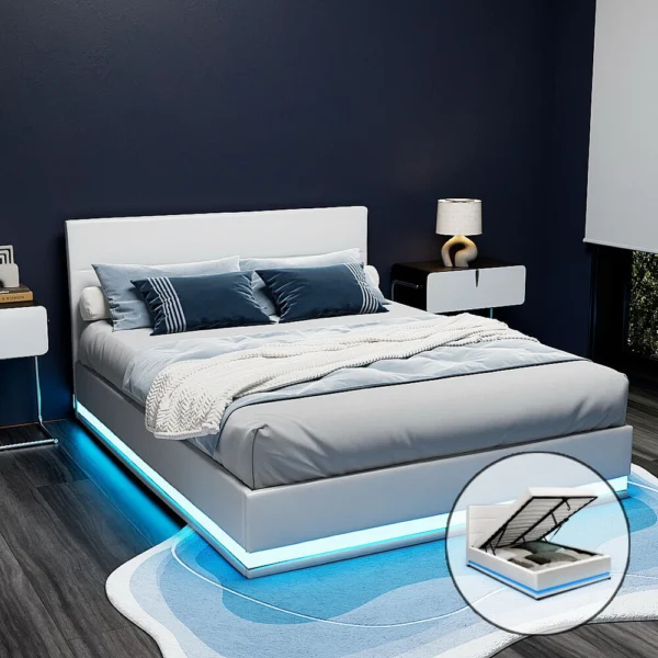 Artiss LUMI Double LED Gas Lift Bed Frame – White
