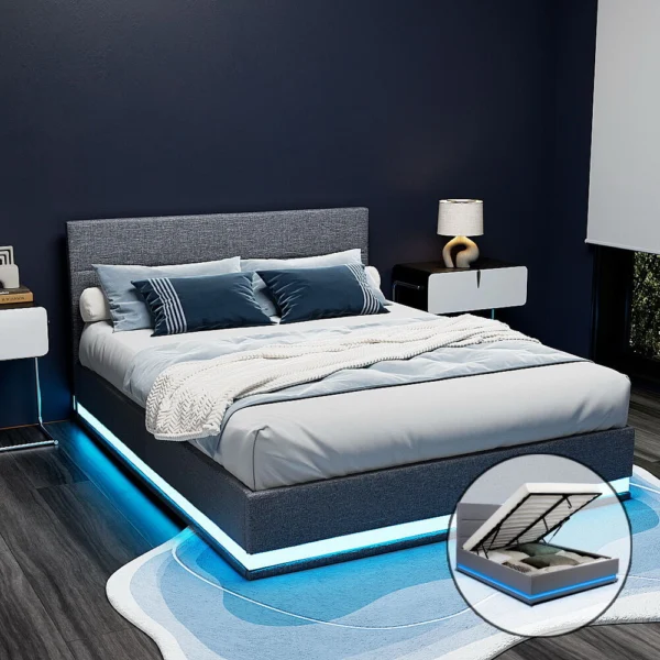 Artiss LUMI Queen LED Gas Lift Bed Frame – Grey