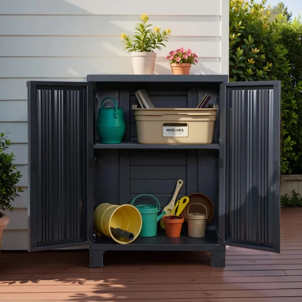Gardeon Outdoor Storage Cabinet Box 92 cm Lockable Cupboard Sheds Garage Adjustable – Black
