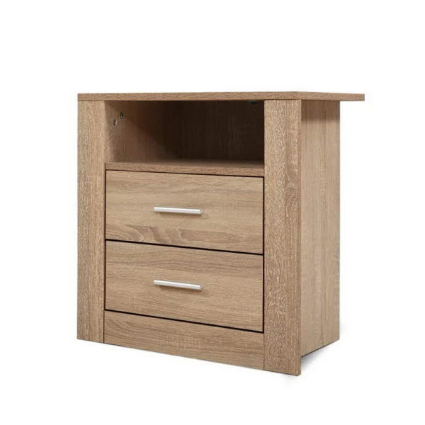 Artiss TARA Bedside Table 2 Drawers with Shelf – Oak