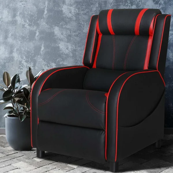 Artiss Recliner Chair Gaming Chair PU Leather Black Serik