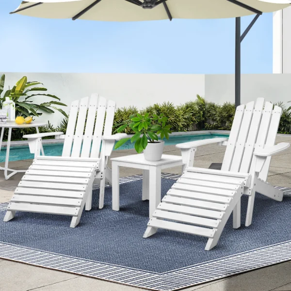 Gardeon 5-Piece Adirondack Outdoor Table and Chairs Wooden Sun Lounge Patio Furniture – White