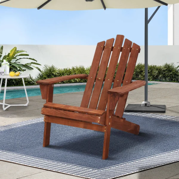Gardeon Adirondack Outdoor Chairs Wooden Beach Chair Patio Furniture Garden – Brown