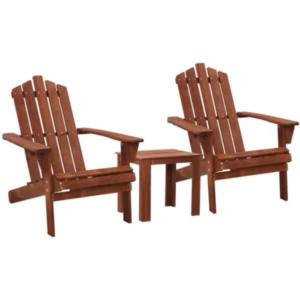 Gardeon 3-Piece Adirondack Outdoor Table and Chairs Wooden Beach Chair – Brown
