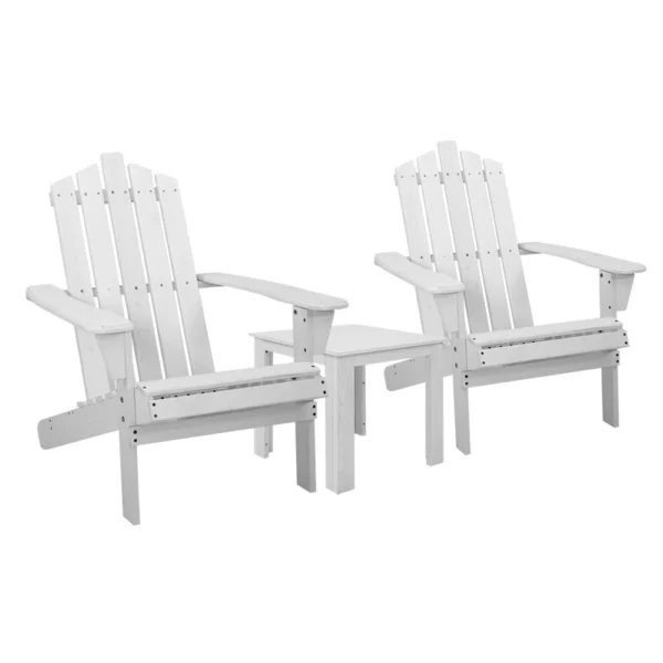 Gardeon 3-Piece Adirondack Outdoor Table and Chairs Wooden Beach Chair – White