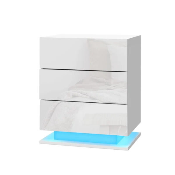 Artiss MORI Bedside Table LED 3 Drawers – White