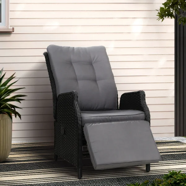 Gardeon Recliner Chairs Sun Lounge Wicker Lounger Outdoor Furniture Patio Adjustable – Black