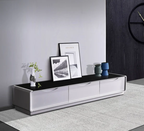 TV Cabinet with 3 Storage Drawers with High Glossy Assembled Entertainment Unit in Black & White Colour
