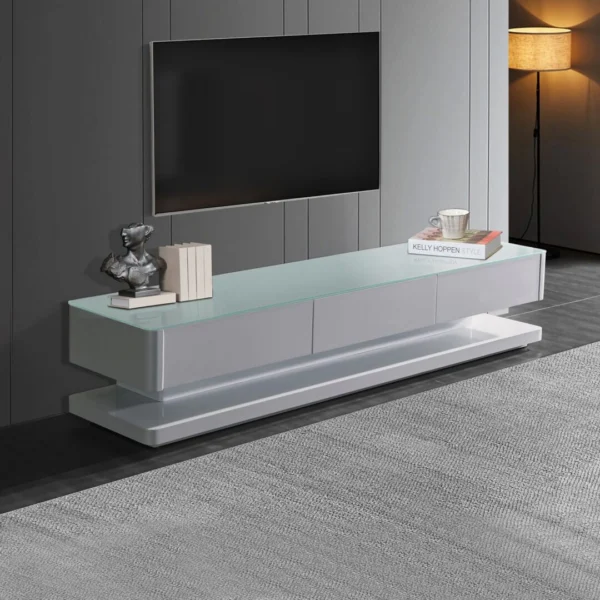 TV Cabinet with 3 Storage Drawers with High Glossy Assembled Entertainment Unit in White Colour