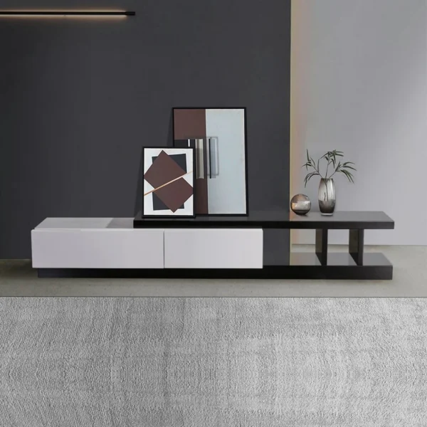TV Cabinet with 2 Storage Drawers with High Glossy Assembled Entertainment Unit in Black & White Colour
