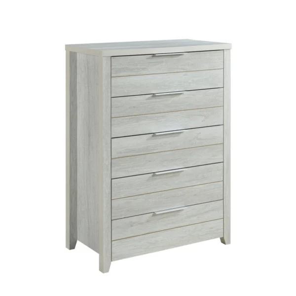 Tallboy with 5 Storage Drawers Natural Wood Like MDF in White Ash Colour