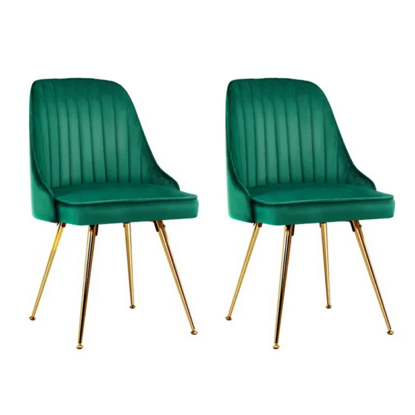 Artiss Dining Chairs Set of 2 Velvet Channel Tufted – Green