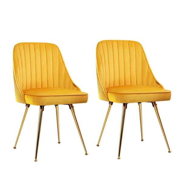 Artiss Dining Chairs Set of 2 Velvet Channel Tufted – Yellow