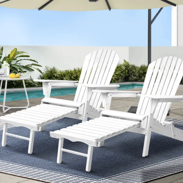 Gardeon 2-Piece Adirondack Outdoor Chairs Wood Foldable Sun Lounge Patio Furniture