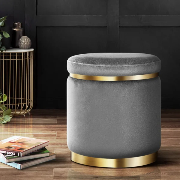 Artiss Ottoman Foot Stool Round Velvet – Charcoal