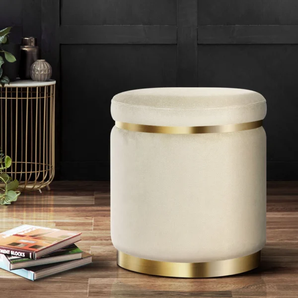 Artiss Ottoman Foot Stool Round Velvet – Cream